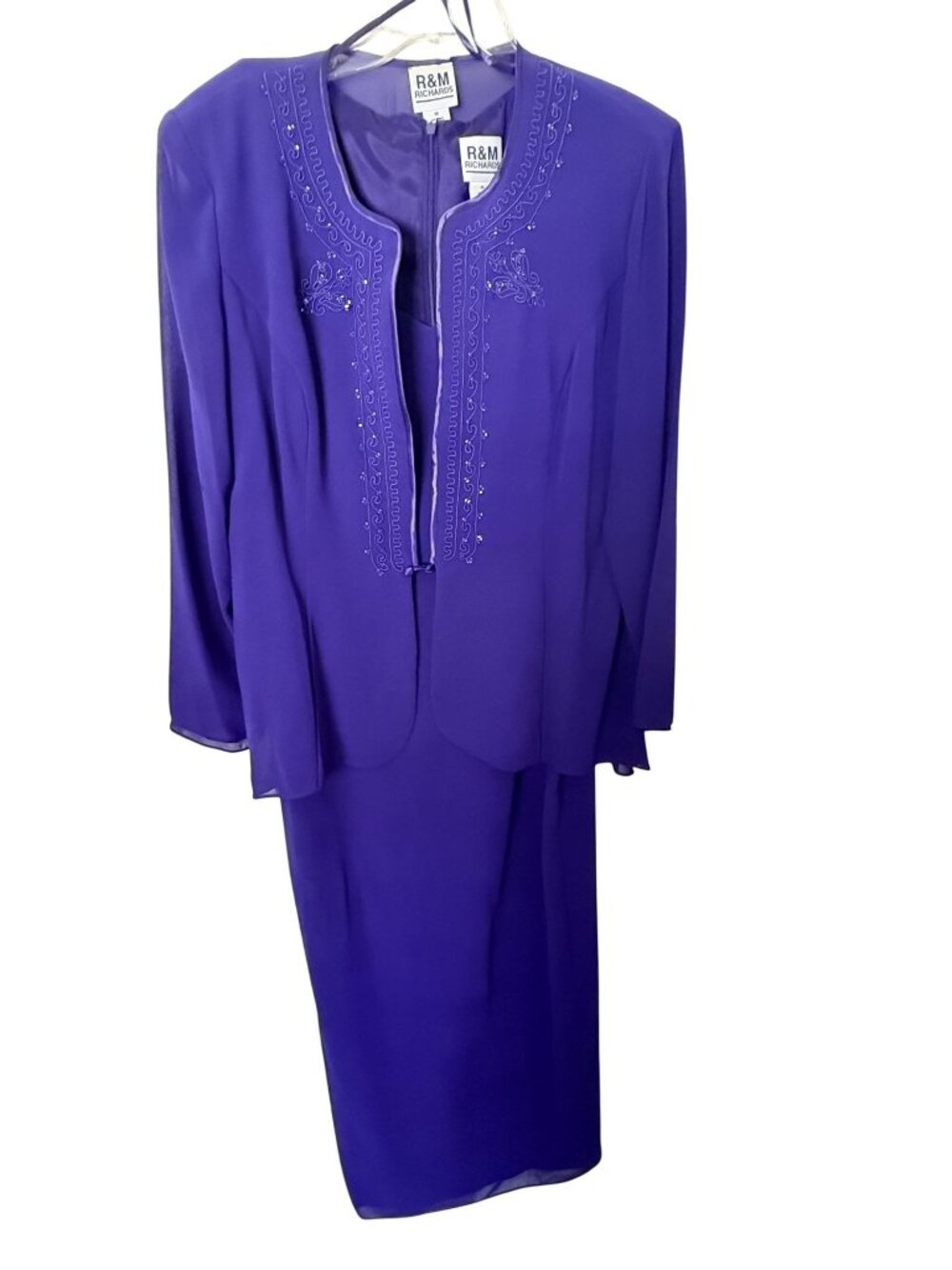 R&M Richards Purple 2-Piece Formal Dress w/Embellished L/S Jacket & Gown Size 18